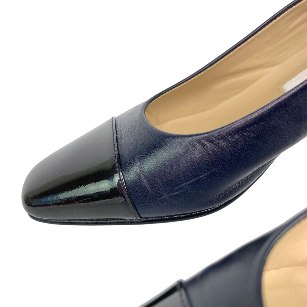 Etienne Aigner Navy Blue Leather Brown Toe Pumps Heels Women's Sz 8.5 M - Picture 4 of 16